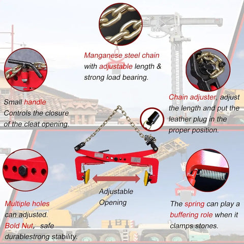 Heavy Duty Adjustable Stone Lifting Clamps For Vertical Plate Clamping And Rigging Features Alloy Steel Chain Links adjusting length.
