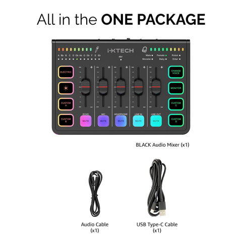 4 Channel Gaming Audio Mixer With RGB Streaming Interface And XLR Microphone Support 48V Phantom Power cables included