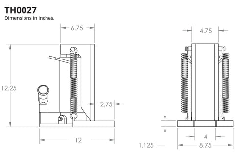 Heavy Duty Hydraulic Toe Jack Built Like A Tank For 30 Ton Heavy Lifting technical drawing showing dimensions in inches.