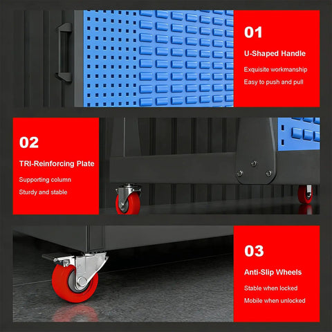 Features of Beefy 2 Tier Mobile Steel Workshop Shelving Unit With Wheels And Handle For Tools And Hardware Storage