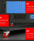 Heavy Duty 2 Tier Mobile Steel Workshop Shelving Unit With Wheels And Handle, close-up of U-shaped handle and anti-slip wheels.