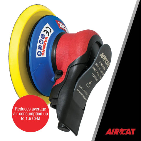Close-up of Six Inch Lubrication Free Palm Sander With Eleven Thousand RPM Three Thirty Second Inch Orbit Low Vibration Motor