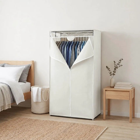Heavy Duty Hanging Closet Organizer With Full Zip Cover 36 Inch Wide Clothes Storage Rack For Bedrooms And Dorm Rooms, light grey design.