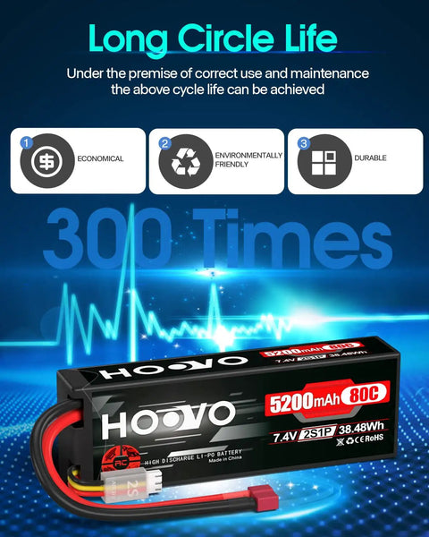 Beefy 2S 7.4V 5200mAh 80C LiPo Battery Pack With Durable Hard Case And T Plug Connector For RC Cars Trucks Boats Buggies