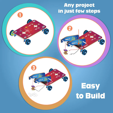 Building steps of a car project from the 30in1 Electricity and Magnetism STEM Kit for Kids Ages 8 9 10 11 12 13 14 Hands On Science Toys