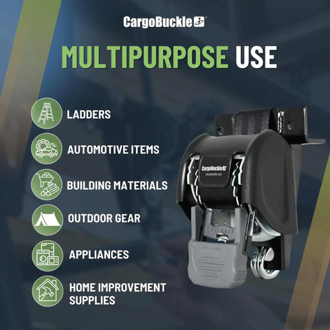 Ladder Rack Tie-Down System With Self Retracting Ratchet Straps, corrosion-resistant for multipurpose use in vehicles.