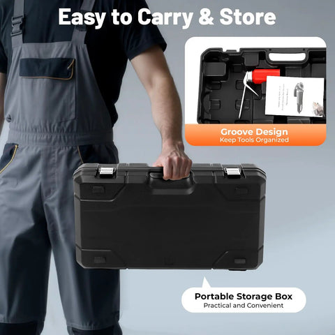 Heavy Duty 2300W Electric Ratchet Pipe Threader Kit With Six Dies For Half To Two Inch Pipes in a portable storage box.
