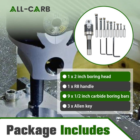2 Inch Boring Head With R8 Shank 9 Piece Pro Grade Carbide Boring Bar Set Half Inch Boring Bars Milling Head Kit
