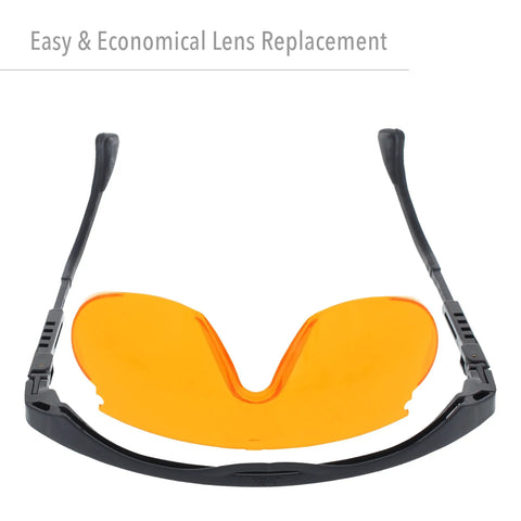 Blue Light Blocking Computer Glasses With SCT Orange Lens For Eye Strain Relief And All Day Comfort Reducing Screen Fatigue On Laptops Desktops And Tablets shown with detached orange lenses.