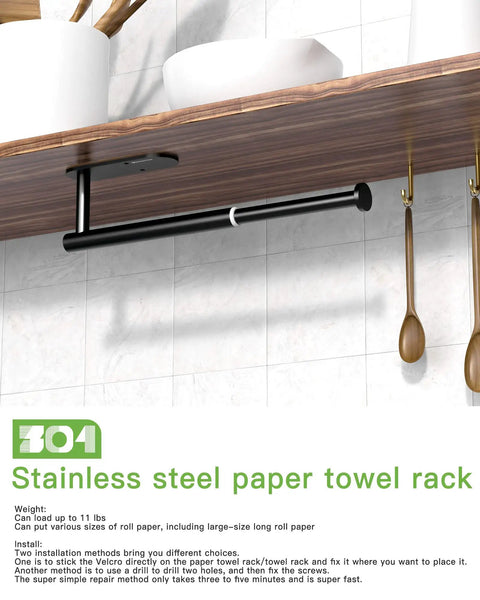 Adjustable Self Adhesive Paper Towel Holder Under Cabinet And Under Counter Wall Mount For Kitchen And Bathroom Organization