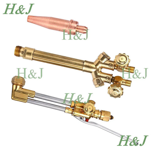 Beefy Heavy Duty Acetylene And Oxygen Cutting Welding Torch Kit With Handle And Cutting Attachment Three Piece Set Durable Brass And Stainless Steel Victor Type Ready For Multiple Gas Options Cutting Nozzle Tip Included
