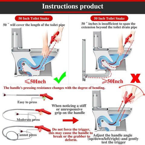 Toilet Drain Snake With Flexible 4 Claw Grabber For Retrieving Toys And Small Items, Gentle On Wet Wipes And Hair, Clears Mild Clogs, Affordable Alternative To Calling A Plumber