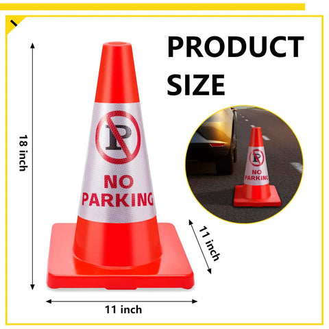 Six Pack 18 Inch No Parking Reflective Traffic Cones With 360 Reflective Collars, PVC Orange Safety Cones, product size details
