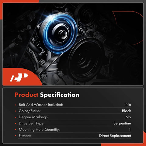 Engine Harmonic Balancer Pulley Replacement showing black finish and specification details for Jeep, Dodge, Chrysler V8 engines.