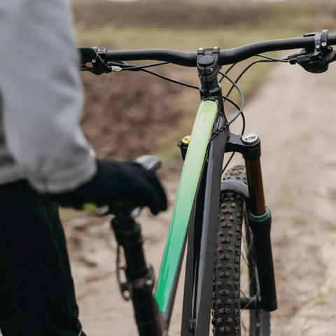 Cyclist with Dope Universal 31.8mm 45mm Bike Stem For Mountain Road And BMX Builds, fitted on mountain bike handlebars