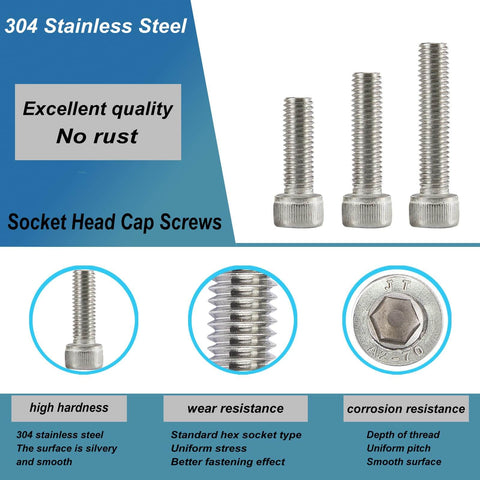 M5 Socket Head Cap Screws Kit With 10mm 14mm 18mm 20mm 25mm Lengths 304 Stainless Steel Fully Threaded Allen Hex Drive Bright Finish