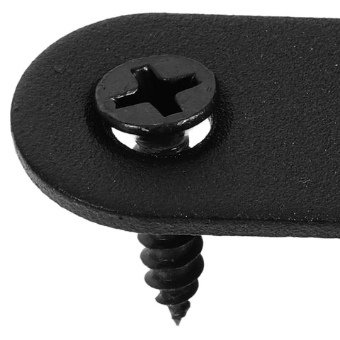 Close-up of a black stainless steel straight bracket with screw from 12 Sets Black Stainless Steel Straight Brackets With Screws For Beds And Shelves
