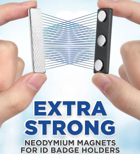 Rock Solid Magnetic Badge Holders Three Pack For Shirts Uniforms And Name Tags Featuring Neodymium Magnets close-up of strong magnets in use.