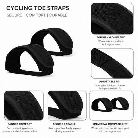 Heavy Duty Nylon Bike Pedal Straps 2 Pack Beam Style Anti Slip Adjustable Foot Straps shown with secure fit and durable material
