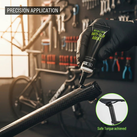 Carbon Paste For Bike Seatpost And Carbon Components Nonslip Oil Pastes With Anti Slip Formula All In One Assembly Paste For Seatpost Stem Handlebars And Forks 2 Pack White, application on carbon bike seatpost with anti-slip agent.
