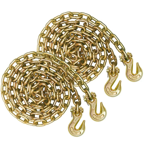 Hella Tough Grade 70 Cargo Chain Binders With Clevis Grab Hooks 3 8 Inch By 10 Feet 2 Pack 6600 Pound Working Load Limit For Truck Trailer And Flatbed Tie Downs, two chains with hooks.
