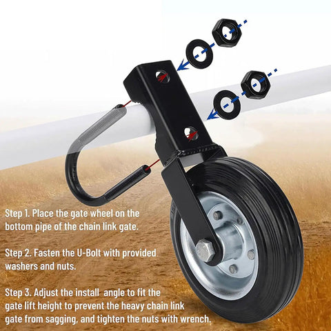 Heavy Duty Gate Caster Wheel Featuring Solid Rubber Tires And Fully Adjustable Height for step-by-step installation guide.