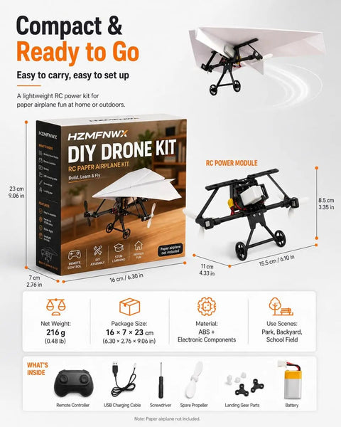 DIY Drone Kit With Gyro Stabilizer And Dual Propellers packaging and components overview