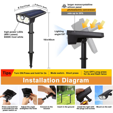 Lit Outdoor Solar Motion Sensor Lights With Bright LED Illumination IP68 Waterproof Landscape Path Lights Installation Guide