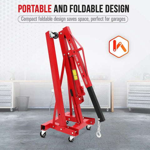 Two Ton Folding Hydraulic Engine Hoist With Telescopic Boom And Six Casters Portable Engine Crane For Home Garage Workshop