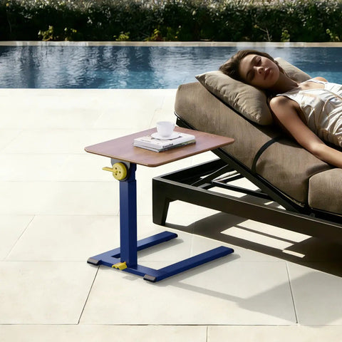 Rolling End Table From 100 Percent Solid Wood With Height Adjustable 19.8 To 29.7 Inches, A C Table That Slides Under Sofa by poolside