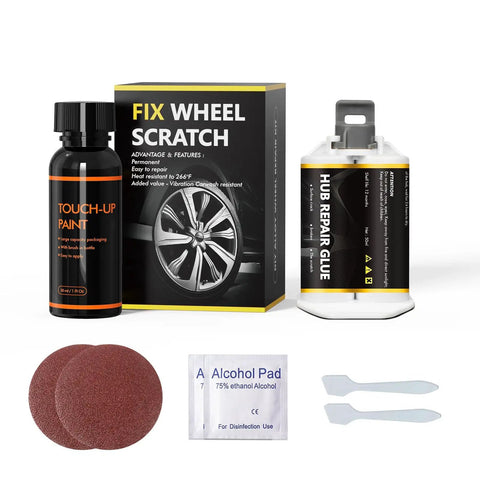 Revamp Your Daily Driver With Sonic Silver Rim Touch Up Paint For Tesla Wheels Easily Covering Curb Rash And Rock Chips Quick Dry Formula Protects Against Rust While Giving You That Slick Factory Look Smooth Ride, kit with touch-up paint, glue, and tools.