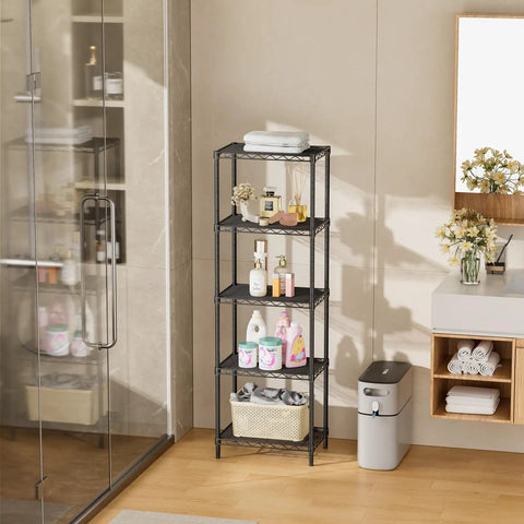 Sturdy Heavy Duty Wire Shelving Units Adjustable Metal Storage Rack With Reinforced Grid And No Sweat Setup for bathroom storage.