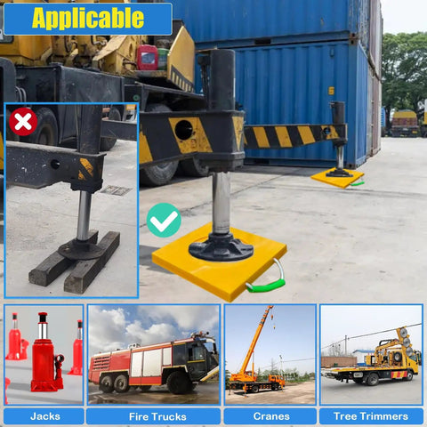 Rock Solid Outrigger Pads For Cranes And Boom Lifts Heavy Duty Camper Leveling Blocks on uneven ground with jacks