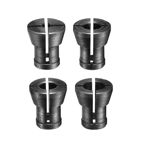 Router Collet Kit With Four Collets One Eighth Inch One Fifteen Sixty Fourth Inch One Quarter Inch And One Five Sixteenth Inch For Trim Routers And CNC Machines Pro Grade Durable Quick Change Fit, showing four metal collets