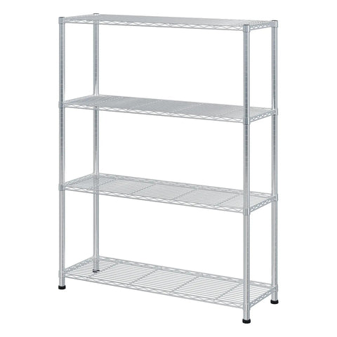 Beefy 4 Tier Metal Shelf Unit With Adjustable Shelves And Feet, Heavy Duty Storage Rack, silver gray finish, front view