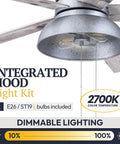 Industrial 52 Inch Ceiling Fan With Light Kit For Indoor And Outdoor Spaces Pull Chain Control Five Dual Finish Blades