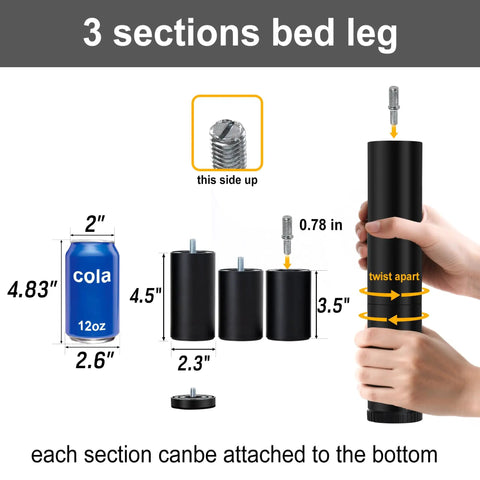12 Inch Bed Leg Replacement Set For Adjustable Bed Frames With Felt Bottoms Four Thread Sizes M8 M10 Three Eighths Five Sixteenths