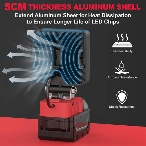 Go To Cordless LED Work Light Flood Beam 3800 Lumen with 5cm thick aluminum shell for heat dissipation and durability