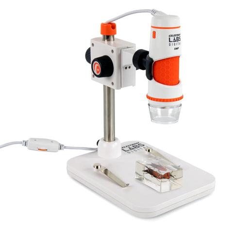 5MP Handheld Digital Microscope With 20X To 200X Magnification And True IR Cut Lens For Clear Detail On Coins, Circuits, Textiles, Insects And More, High Resolution Images And VGA Video on stand
