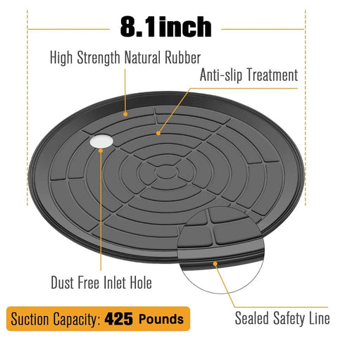 Professional Grade Eight Inch Glass Suction Cup Lifter with rubber base, 425-pound capacity, anti-slip design for lifting.