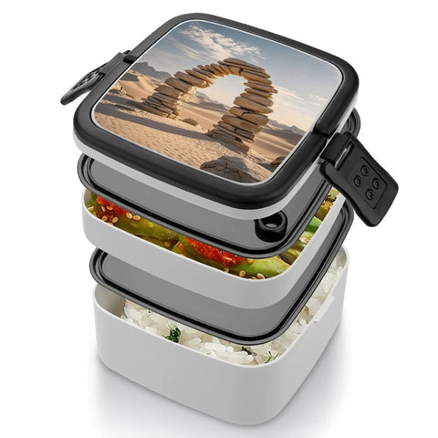Double Layer Stackable Bento Lunch Box With Spoon Divider And Handle Leak Proof Meal Container 450ml Top 550ml Bottom BPA Free PP