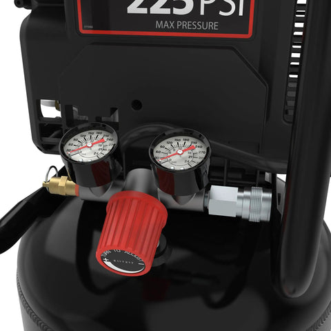 Campbell Hausfeld C151CH 15 Gallon Vertical Air Compressor gauge and controls for precise pressure adjustment and reliable air delivery.