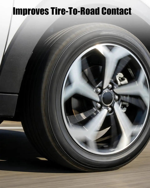 Road Ready Lower Control Arm With Camber Adjustment Built For Crisp Handling And Fast Wheel Alignment Compatible With Hyundai Tucson Santa Fe And Kia Sorento Optima. Close-up of a wheel demonstrating improved tire-to-road contact.