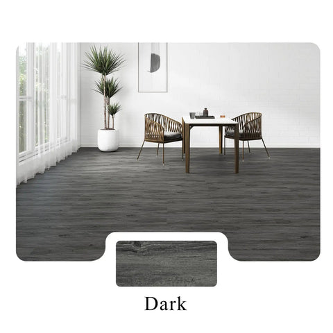 Room with dark flooring showcasing Self Adhesive Vinyl Floor Tiles Peel And Stick Planks In Wood Grain Soft Yellow 36 by 6 Inch.