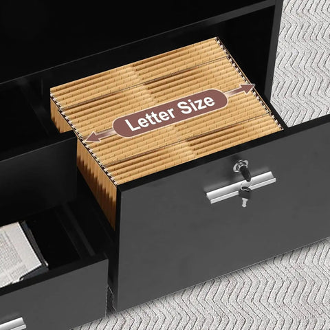 Interior view of Slick Three Drawer File Cabinet With Secure Lock featuring letter size folder organization.