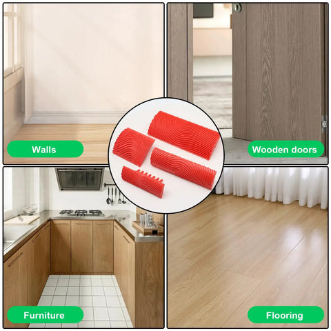 Heavy Duty Wood Graining Tool Set 4 Piece Rubber Paint Comb for transforming walls, wooden doors, furniture, and flooring.