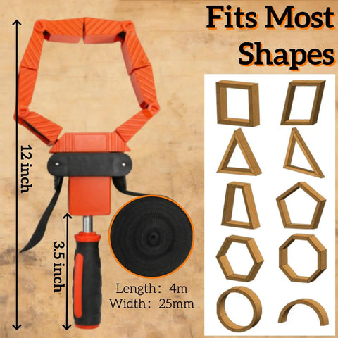 Heavy Duty Strap Band Clamp And Six Inch Quick Release Spring Bar Clamps Seven Piece Killer Combo For Woodwork Diy Frames and Jig Builds Built Solid for Hassle Free Shop Sessions. 12 inch adjustable clamp with diverse shape templates.