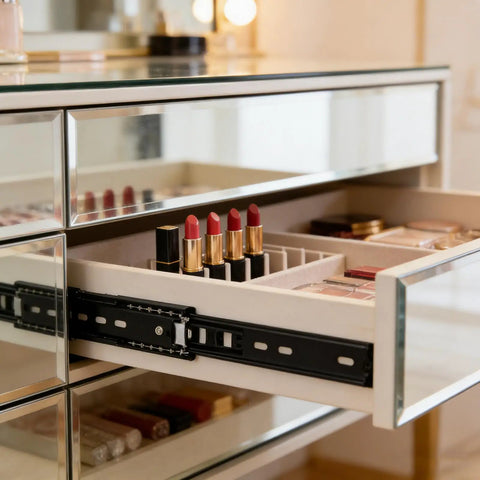 Two Pack 4 Inch Full Extension Drawer Slides With Ball Bearing Three Section Rails For Bottom Mount Cabinets Heavy Duty Smooth Glide For Easy Pull Out And Total Organization, makeup drawer