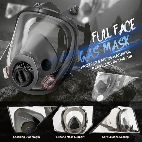 Full Face Papr Respirator With Powered Air Purification And Carbon Filter Handling Dust Paint And Strong Fumes For Trades Pros, featuring a silicone seal.
