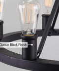 Close-up of black metal accent on Homestead 24 Inch 6 Light Wagon Wheel Chandelier Black And Gray Oak Wood Finish Industrial Rustic